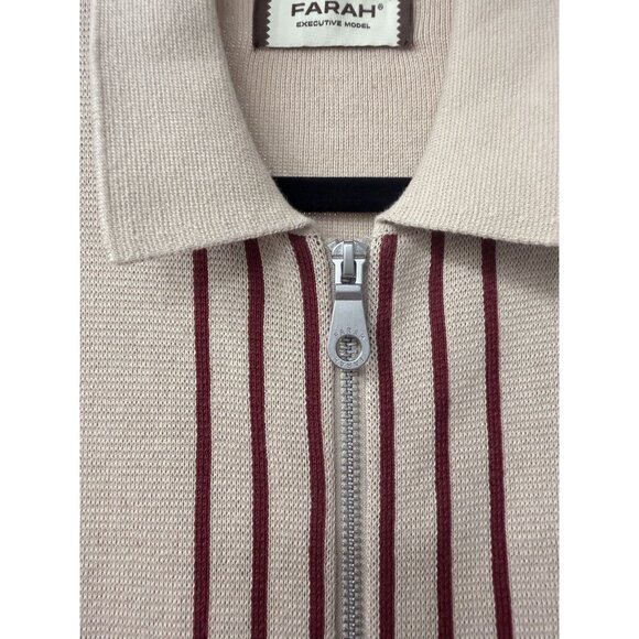 Farah Executive Model Beige Zip Up Sweater With Red Stripe Detail - Picture 2 of 7